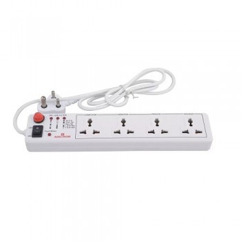 Anchor Spike Guard Extension Box 6A 4 Way Universal Socket Single Switch 1.5 Mtr, 22047